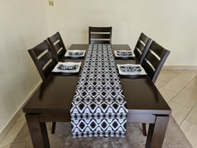 Load image into Gallery viewer, African print table runner with matching African print napkins (1 table runner, 6 napkins) Black and White