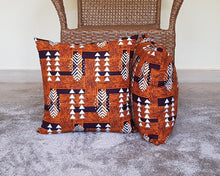 Load image into Gallery viewer, African Throw Pillow Cover: Orange Brown, Black and White