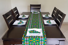 Load image into Gallery viewer, African print table runner with matching African print napkins (1 table runner, 6 napkins) Green