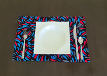 Load image into Gallery viewer, African Placemats Set of Two/Pair: Ankara Blue, Red, Black and Gray