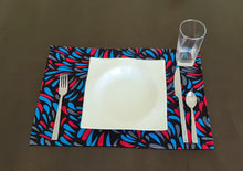 Load image into Gallery viewer, African Placemats Set of Two/Pair: Ankara Blue, Red, Black and Gray