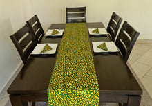 Load image into Gallery viewer, African print table runner with matching African print napkins (1 table runner, 6 napkins) Yellow and Green