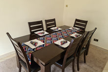 Load image into Gallery viewer, African Print Table Runner & Napkins Set: Black, White, Red, Blue, Brown