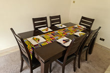 Load image into Gallery viewer, African Print Table Runner & Napkins Set: Yellow, Blue, White, Black, Orange, Yellow, Red