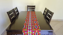 Load image into Gallery viewer, African Print Table Runner &amp; Napkins Set: Samakaka, Red, Yellow, Black and White
