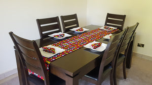 African Print Table Runner & Napkins Set: Samakaka, Red, Yellow, Black and White