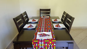 African Print Table Runner & Napkins Set: Samakaka, Red, Yellow, Black and White
