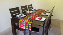 Load image into Gallery viewer, African Print Table Runner &amp; Napkins Set: Samakaka, Red, Yellow, Black and White
