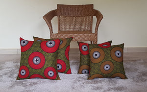 African Throw Pillow Cover: Green, Black, Red, Yellow