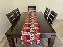 Load image into Gallery viewer, African Print Table Runner &amp; Napkins Set: Orange, Red, White, Black
