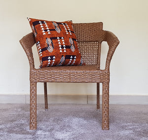 African Throw Pillow Cover: Orange Brown, Black and White