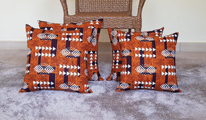 African Throw Pillow Cover: Orange Brown, Black and White