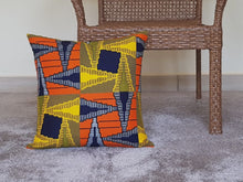 Load and play video in Gallery viewer, African Throw Pillow Cover: Orange, Yellow, Dark Blue, White
