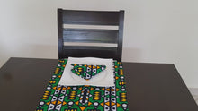 Load and play video in Gallery viewer, African Print Table Runner &amp; Napkins Set: Samakaka, Green, Yellow, Black and White
