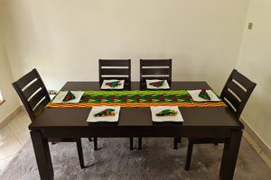 African Print Table Runner & Napkins Set: Green, Yellow, Red, Black
