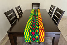Load image into Gallery viewer, African Print Table Runner &amp; Napkins Set: Green, Yellow, Red, Black

