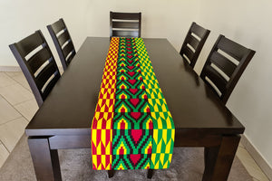 African Print Table Runner & Napkins Set: Green, Yellow, Red, Black