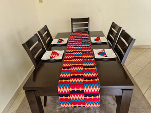 African Print Table Runner & Napkins Set: Green, Red, Black, Black, Orange, Blue, White