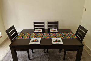 African Print Table Runner & Napkins Set: Yellow, Black, Green, Red, Blue