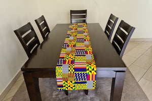 African Print Table Runner & Napkins Set: Yellow, Blue, White, Black, Orange, Yellow, Red