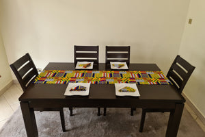 African Print Table Runner & Napkins Set: Yellow, Blue, White, Black, Orange, Yellow, Red