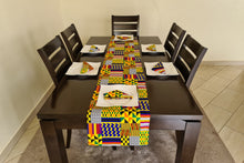 Load image into Gallery viewer, African Print Table Runner &amp; Napkins Set: Yellow, Blue, White, Black, Orange, Yellow, Red
